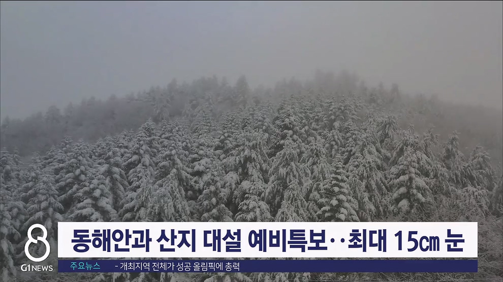 동해안과 산지 대설 예비특보..최대 15cm 눈